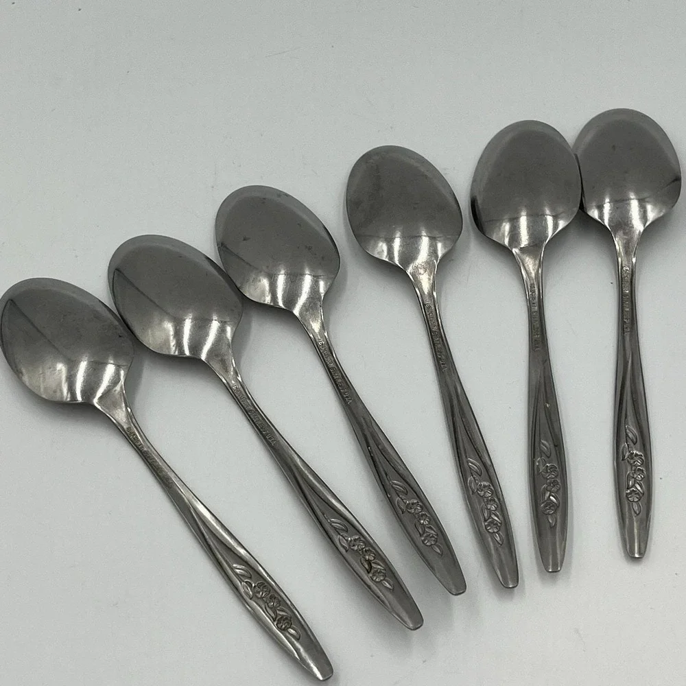Vintage MCM Radiant Rose Superior Stainless Made In USA Set Of 6 Tablespoons